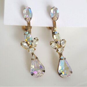 Vintage Jay Flex Sterling Aurora Borealis Crystal Drop Screw Back Earrings